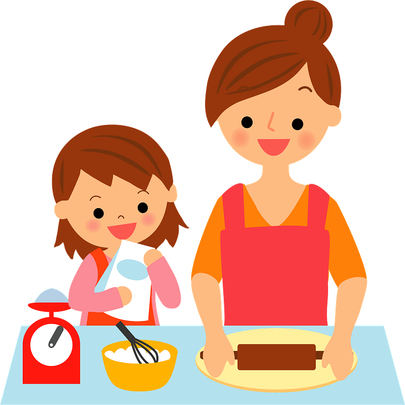 Mother and Daughter are Making Sweets