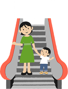Mother Son are Riding the Escalator