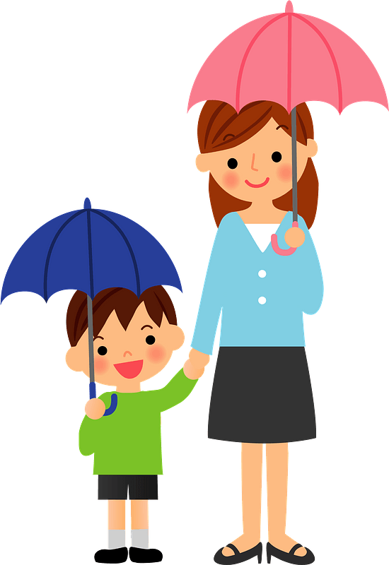 Mother and Son are Using Umbrellas