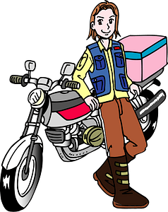 Courier Man Standing by His Motorcycle 