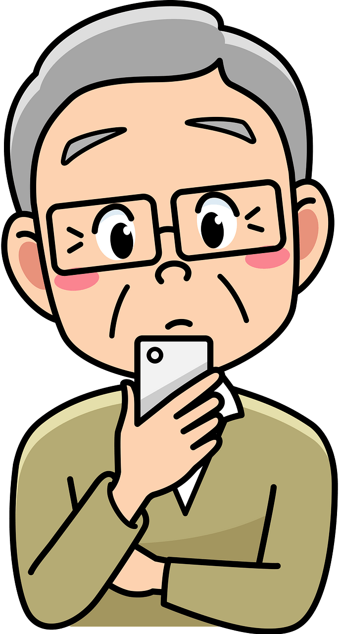 Old Man Grandfather is Looking at His Smartphone