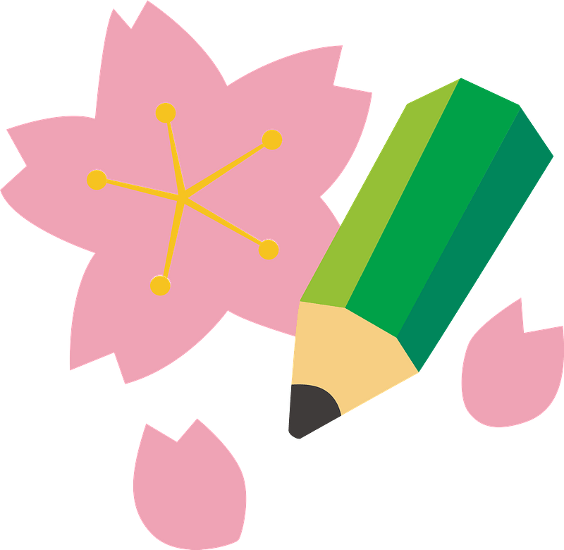 Green Pencil and Cherry Blossoms