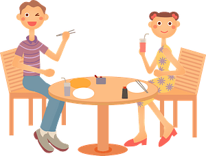 Couple is Eating at a Restaurant