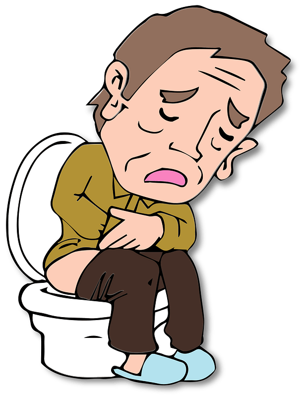 Senior Man Is on Toilet with Stomachache