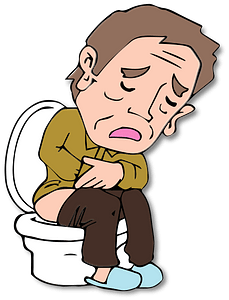 Senior Man Is on Toilet with Stomachache