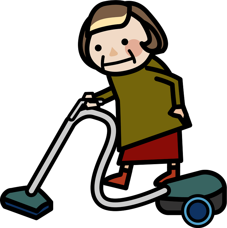 Grandmother Using a Vacuum Cleaner 