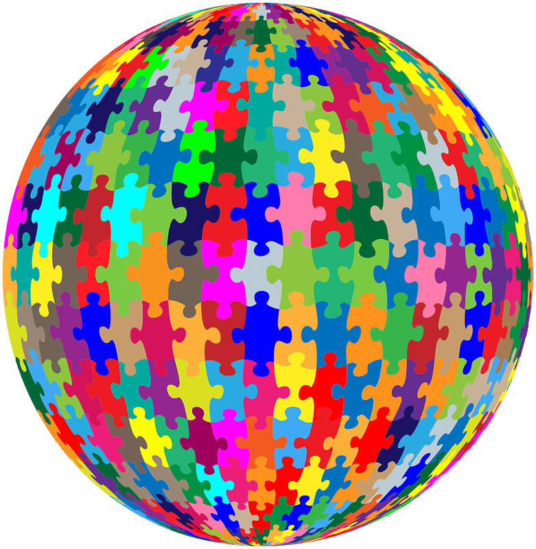 Multicolored Jigsaw Puzzle Pieces Sphere No Strokes