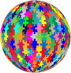 Multicolored Jigsaw Puzzle Pieces Sphere No Strokes