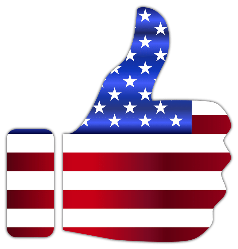 Thumbs up American Flag Enhanced with Drop Shadow