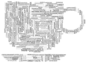 Coffee Cup Word Cloud Grayscale No Background