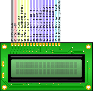 Liquid Cristal Display 16x2, Top-Connector, Pinout