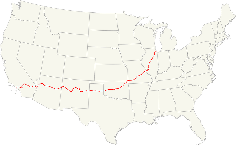 Map of US Route 66