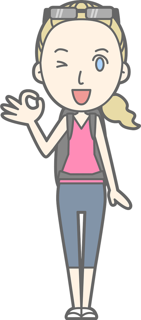 (Donna) Woman Backpacker is Giving Ok Sign