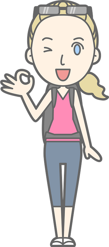 (Donna) Woman Backpacker is Giving Ok Sign