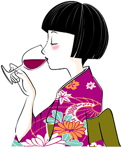 Woman Is Drinking Wine in a Kimono