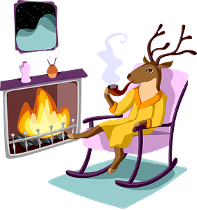 Deer resting by the fireplace