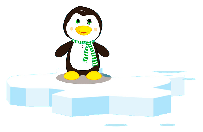 Cartoon penguin on ice