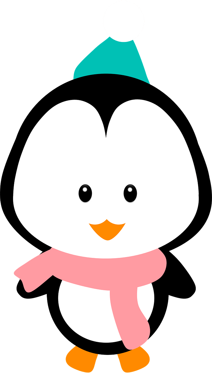 Cute penguin in hat and scarf