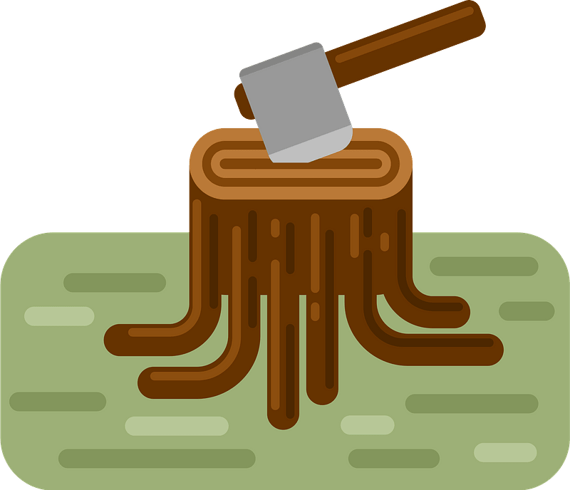 Tree stump with axe