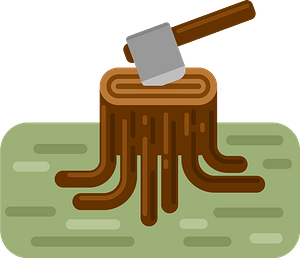 Tree stump with axe