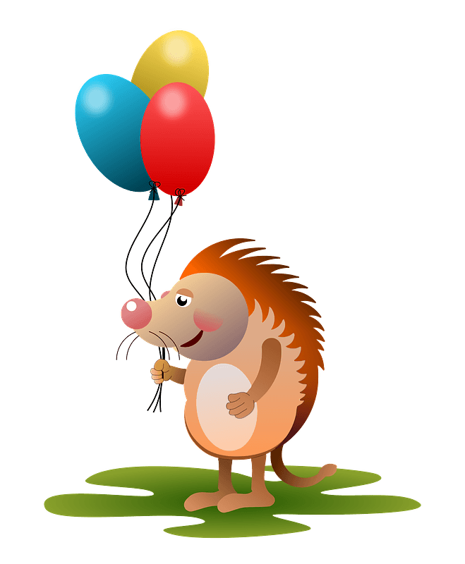 Cartoon hedgehog with balloons