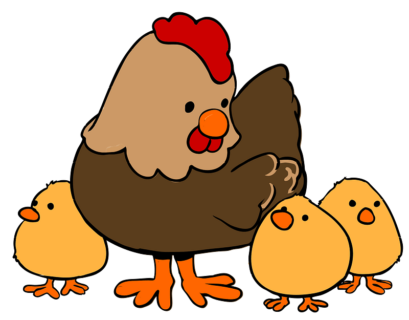 Cartoon Hen and Chicks