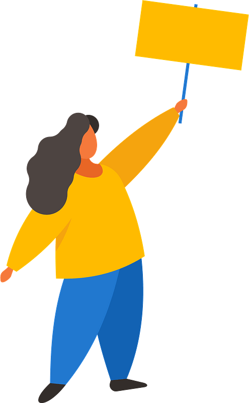 Woman raises banner