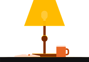 Table lamp and book