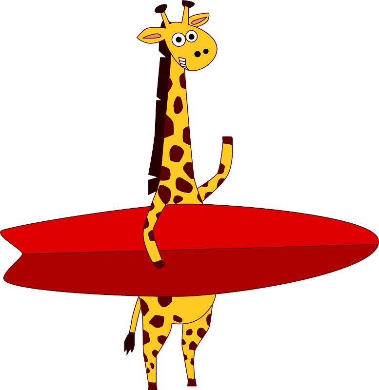 Giraffe with a surfboard