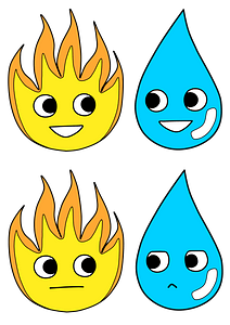 Cartoon fire and water