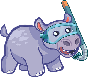 Hippo in diving mask
