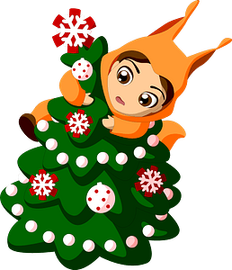 Cute kid with Christmas tree