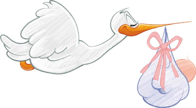 Stork with a newborn baby
