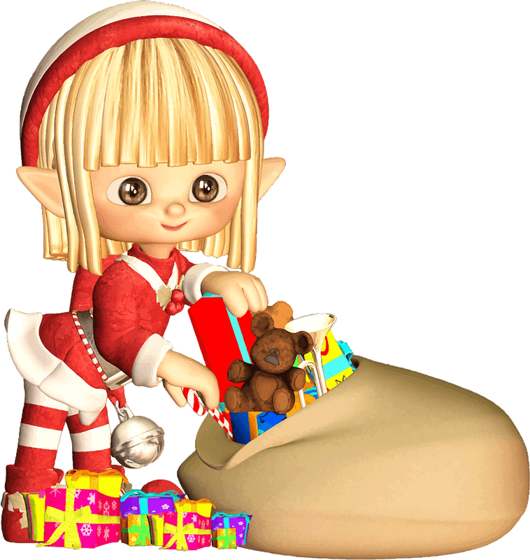 Elf girl with Christmas gifts