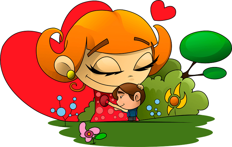 Cartoon mother and son