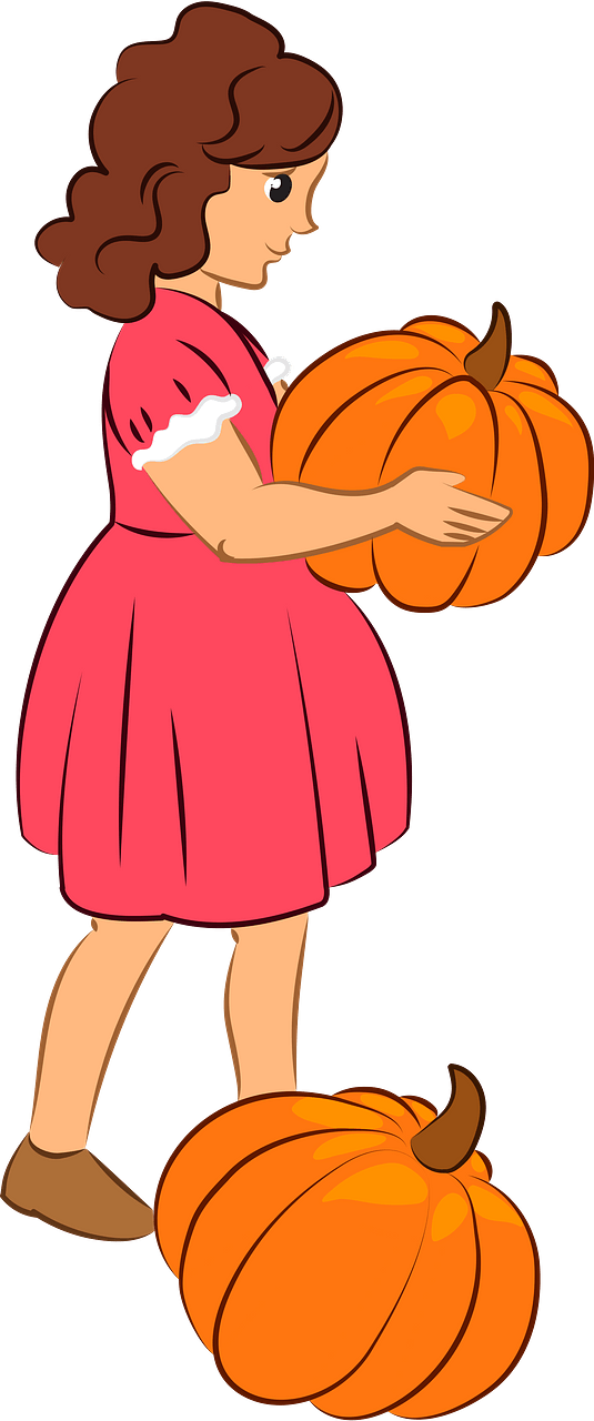 Girl with pumpkins
