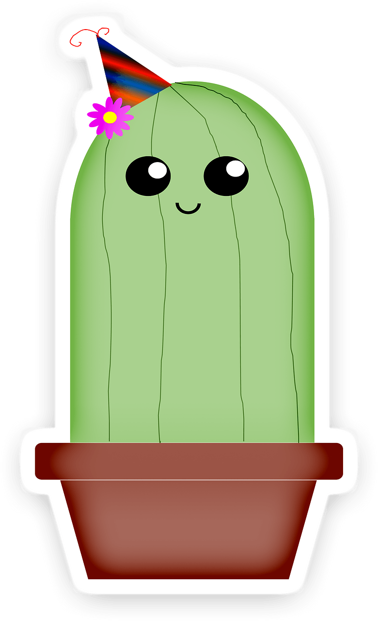 Cute cactus in birthday hat