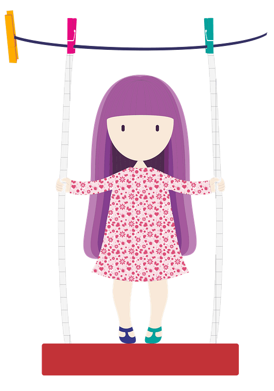 Girl Swinging On Clothesline