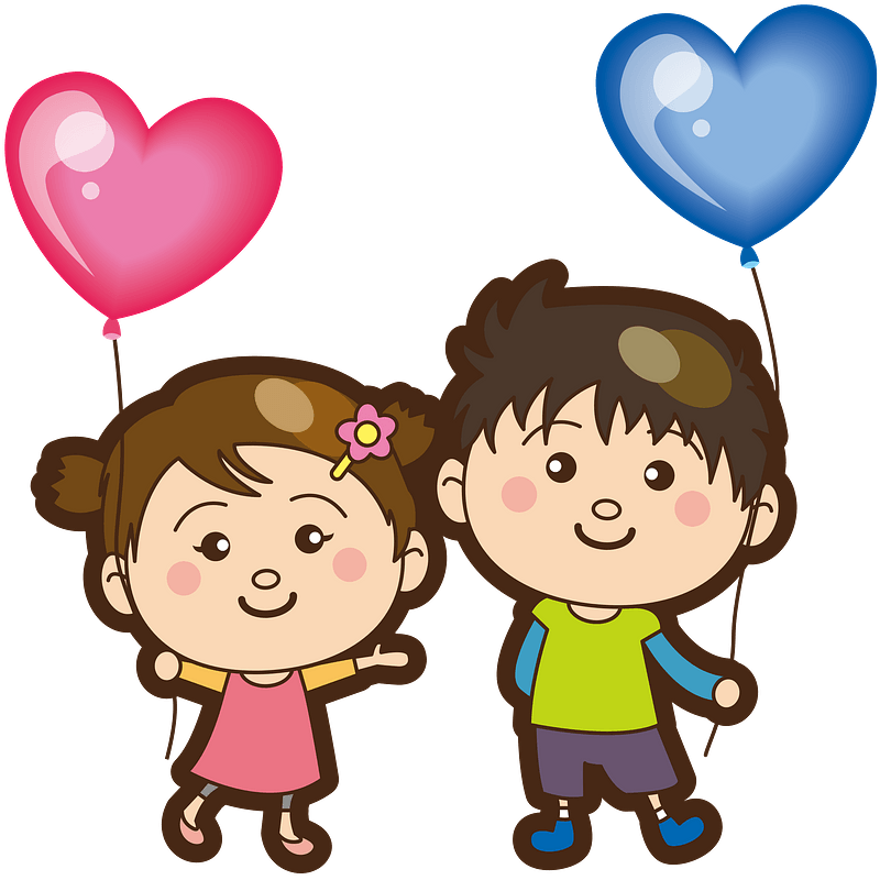 Boy and girl with heart balloons