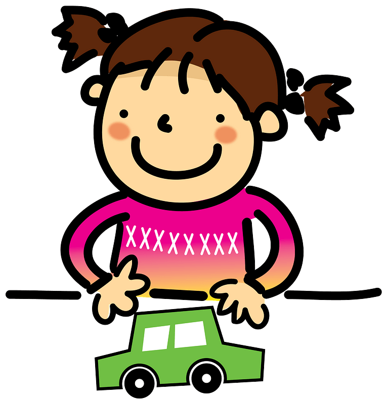 Girl plays with a toy car