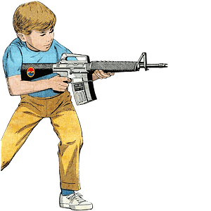 Boy playing with a machine gun