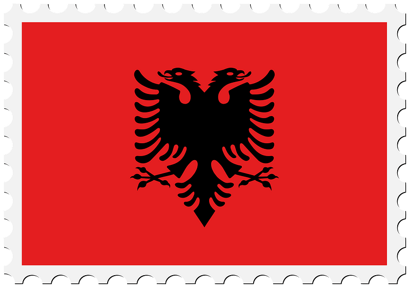 Albania flag as a postage stamp