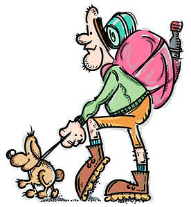 Man hiking with a dog