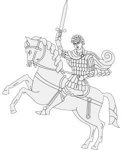 Statue knight on horseback - line drawing