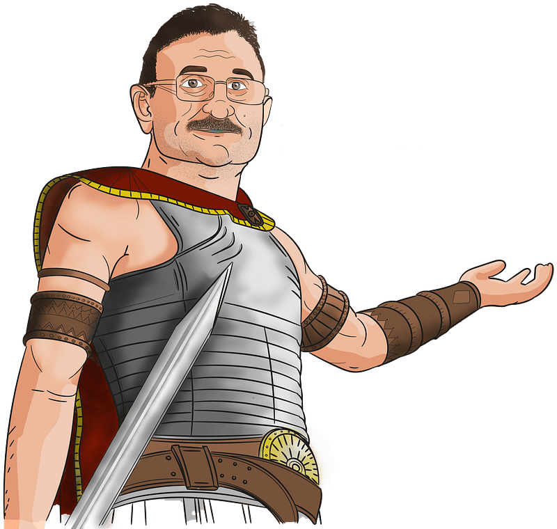 Nerd in Roman Soldier Armor