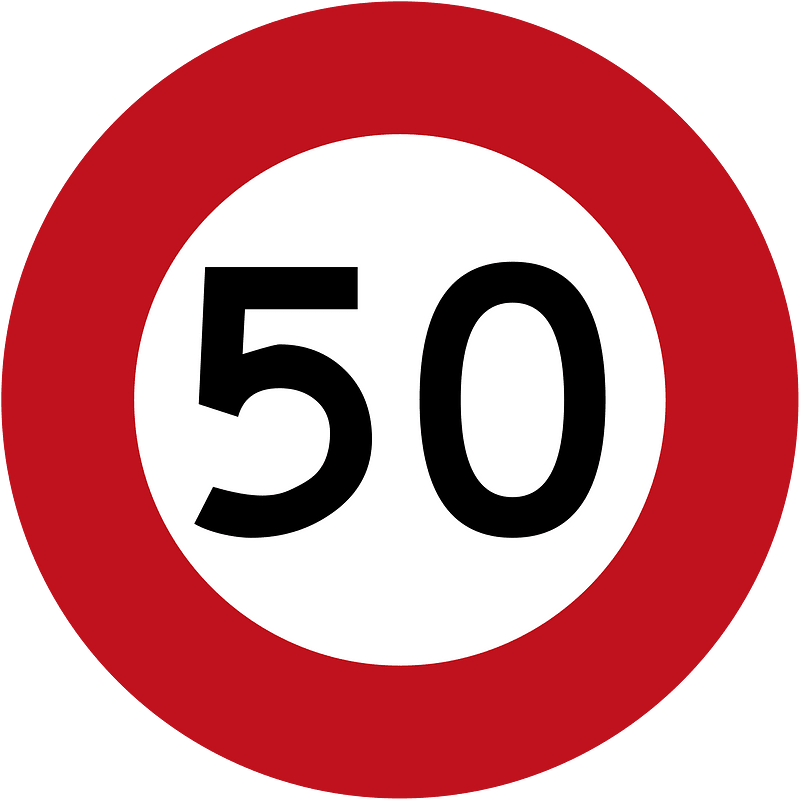 New Zealand road sign R1-1 (50) (obsolete)