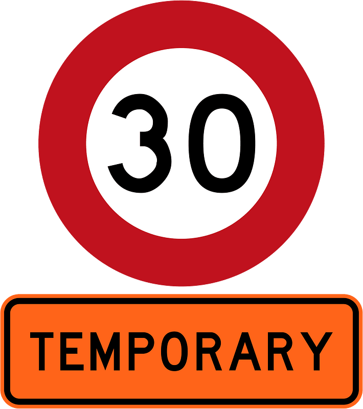 New Zealand road sign R1-1 (30) + R1-8 (1987–2016)