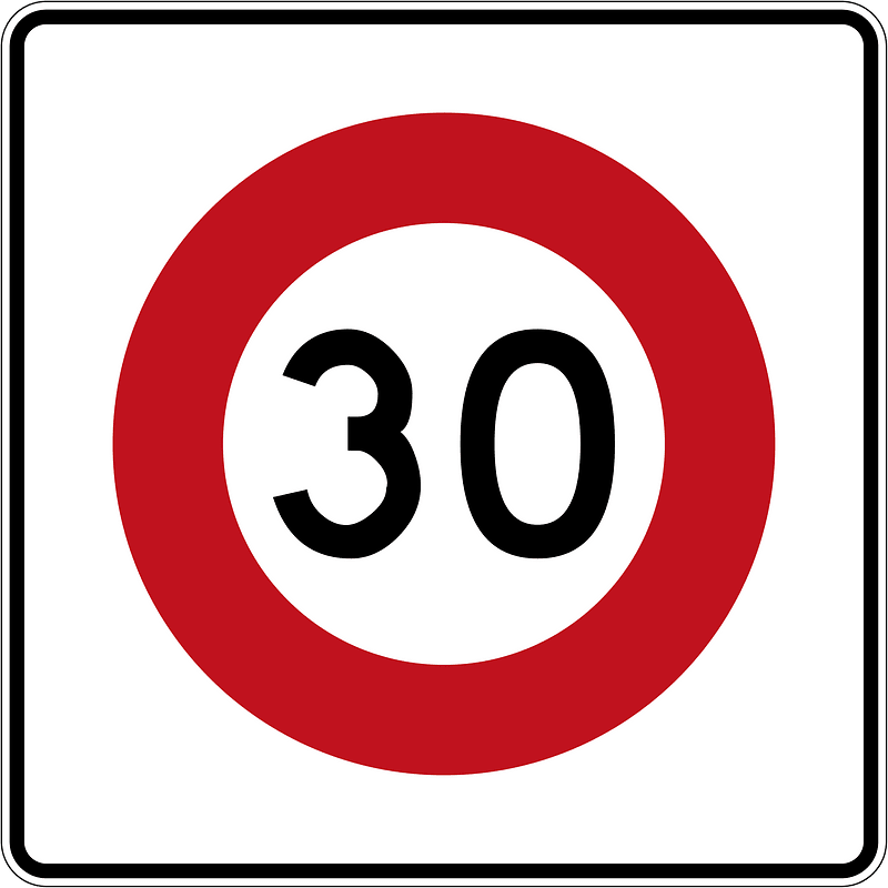 New Zealand road sign R1-8.1 (30) (obsolete)