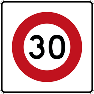 New Zealand road sign R1-8.1 (30) (obsolete)