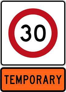 New Zealand road sign R1-8.1 (30) + R1-8.1